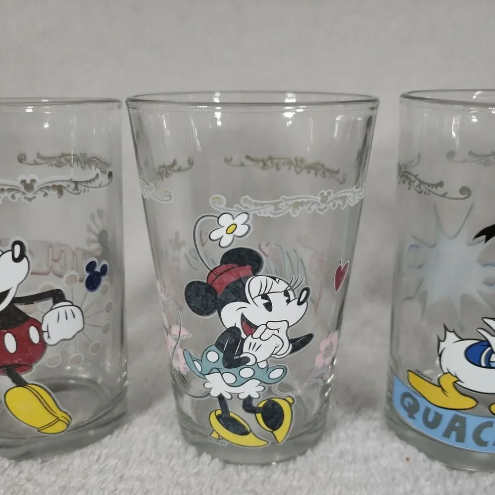 Disney Mickey Mouse Minnie Donald Duck Goofy Vintage Juice Glasses Rare Uncommon
